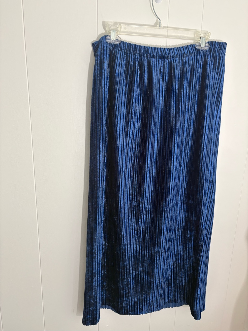 Plush Midnight Blue Pleated Velvet Maxi Skirt